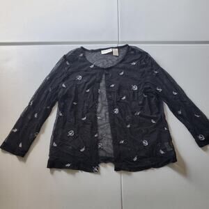 Y2K Whimsigoth Witch Fairy Top Womens Large Sheer Embroidered Clasp front Layer